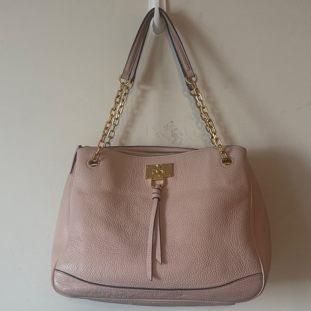 Tory Burch Pink Leather Shoulder Bag With Gold Chain Comes With 3 Space